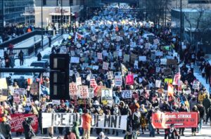 Photo of demonstrators in downtown Minneapolis, January 23, 2026.