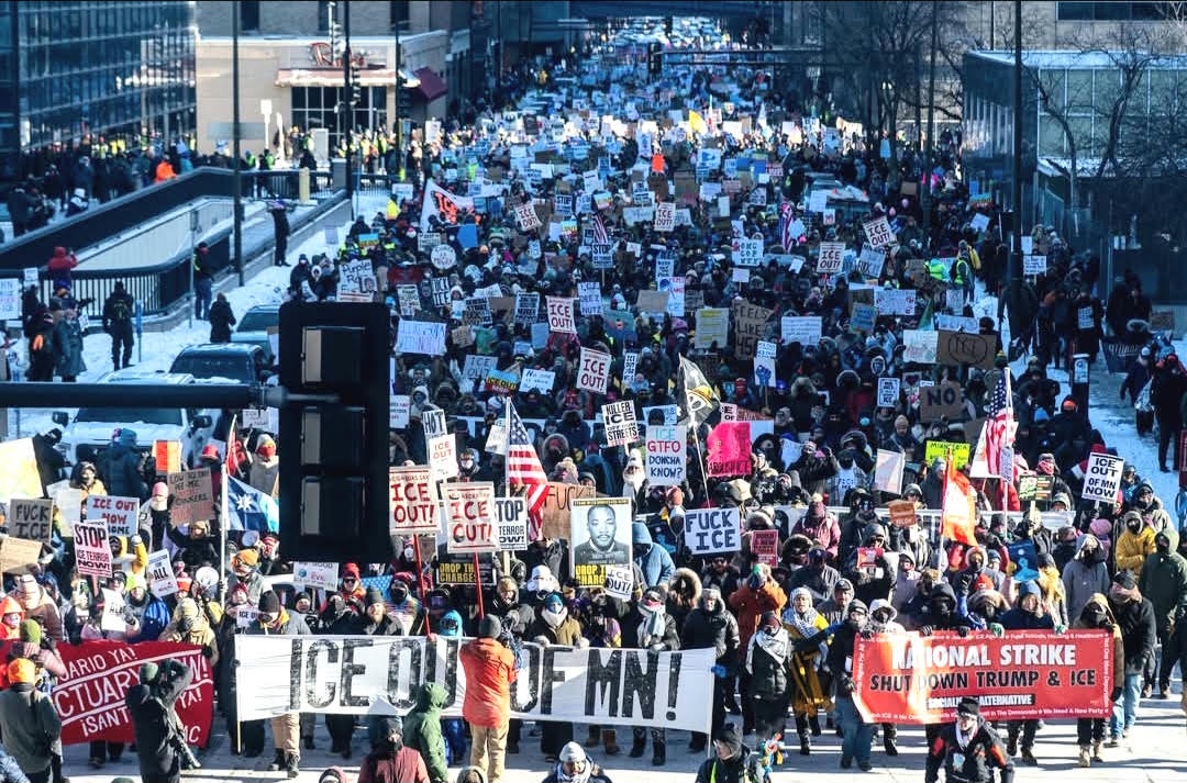 Photo of demonstrators in downtown Minneapolis, January 23, 2026.